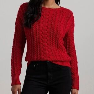 Lauren Ralph Lauren Women’s Festive Red Cable Knit Sweater | Size S